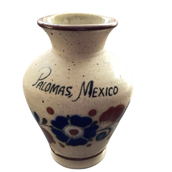 Paloma’s, Mexico  Mexican Small Sandstone Bud Vase Blue Flower Original - Picture 1 of 8